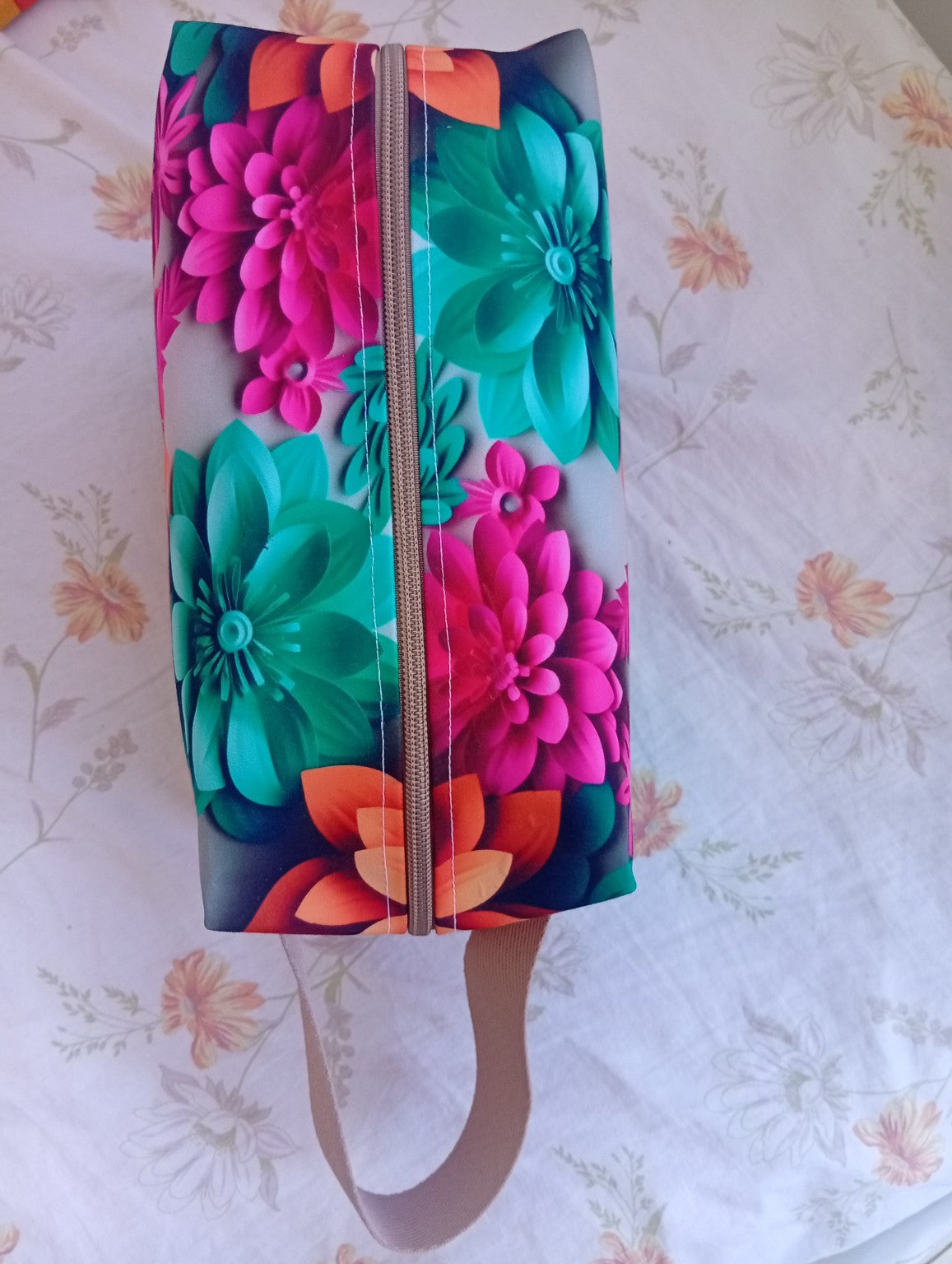 Nécessaire alça de mão floral verde laranja rosa COD: NBM 579