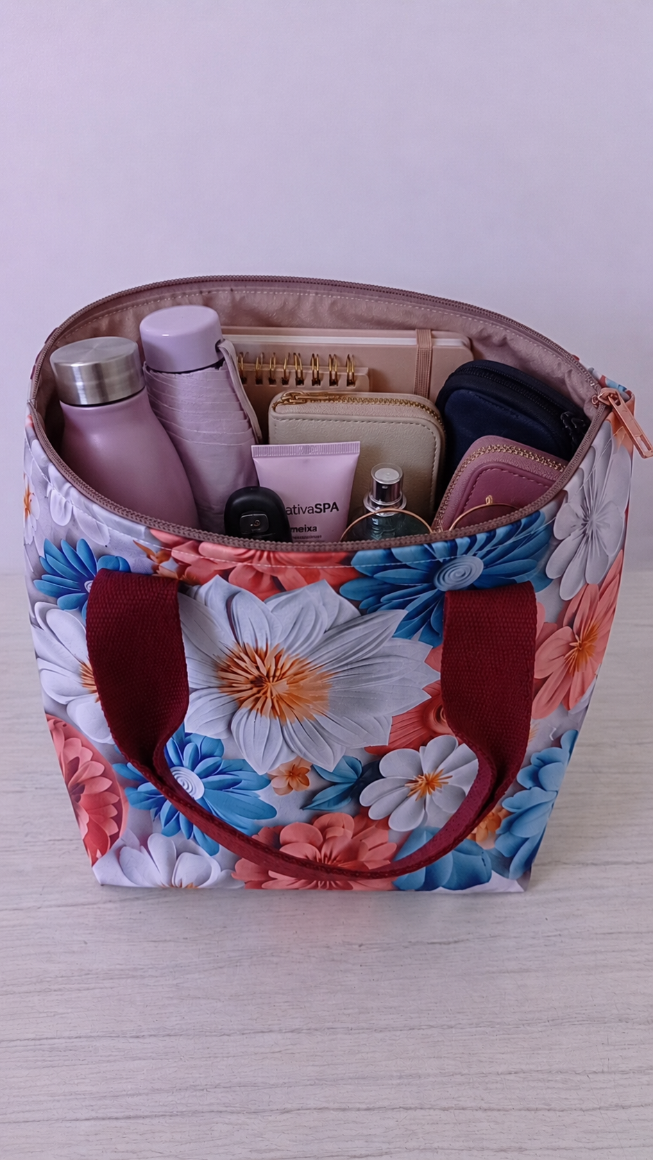 Nécessaire  Ana alça dupla marrom floral  (compartimento interno único) cód: NAM 859