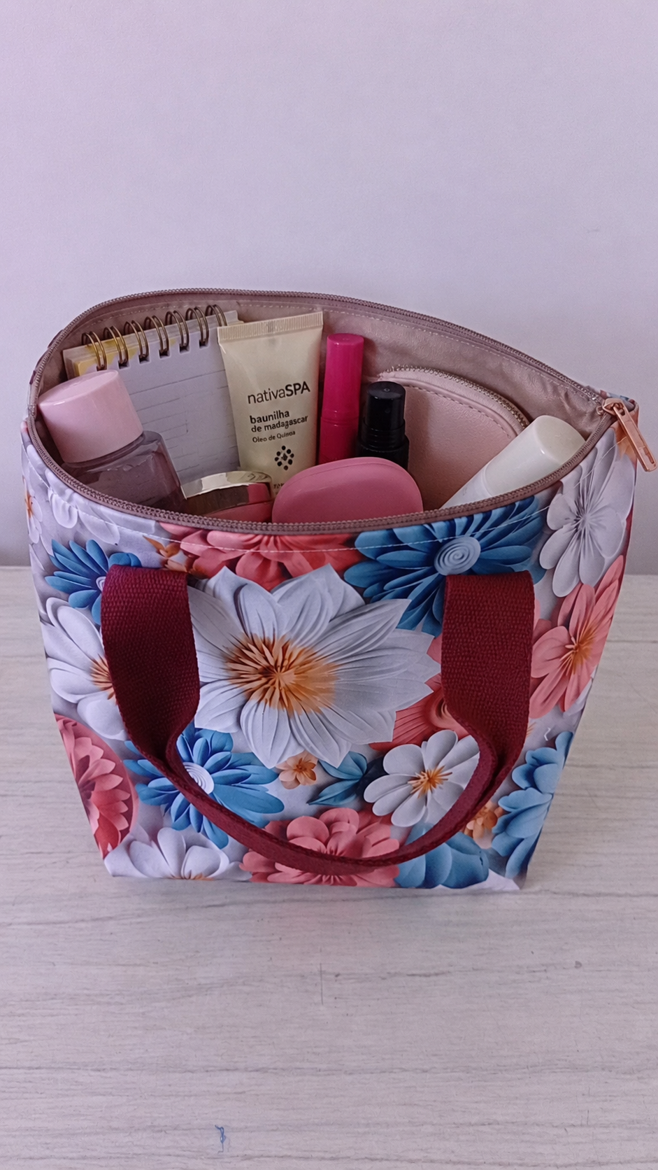 Nécessaire  Ana alça dupla marrom floral  (compartimento interno único) cód: NAM 859
