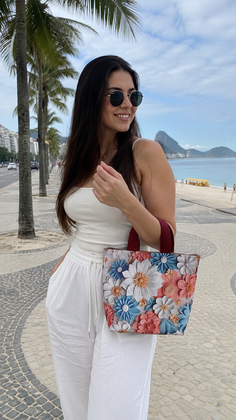 Nécessaire  Ana alça dupla marrom floral  (compartimento interno único) cód: NAM 859